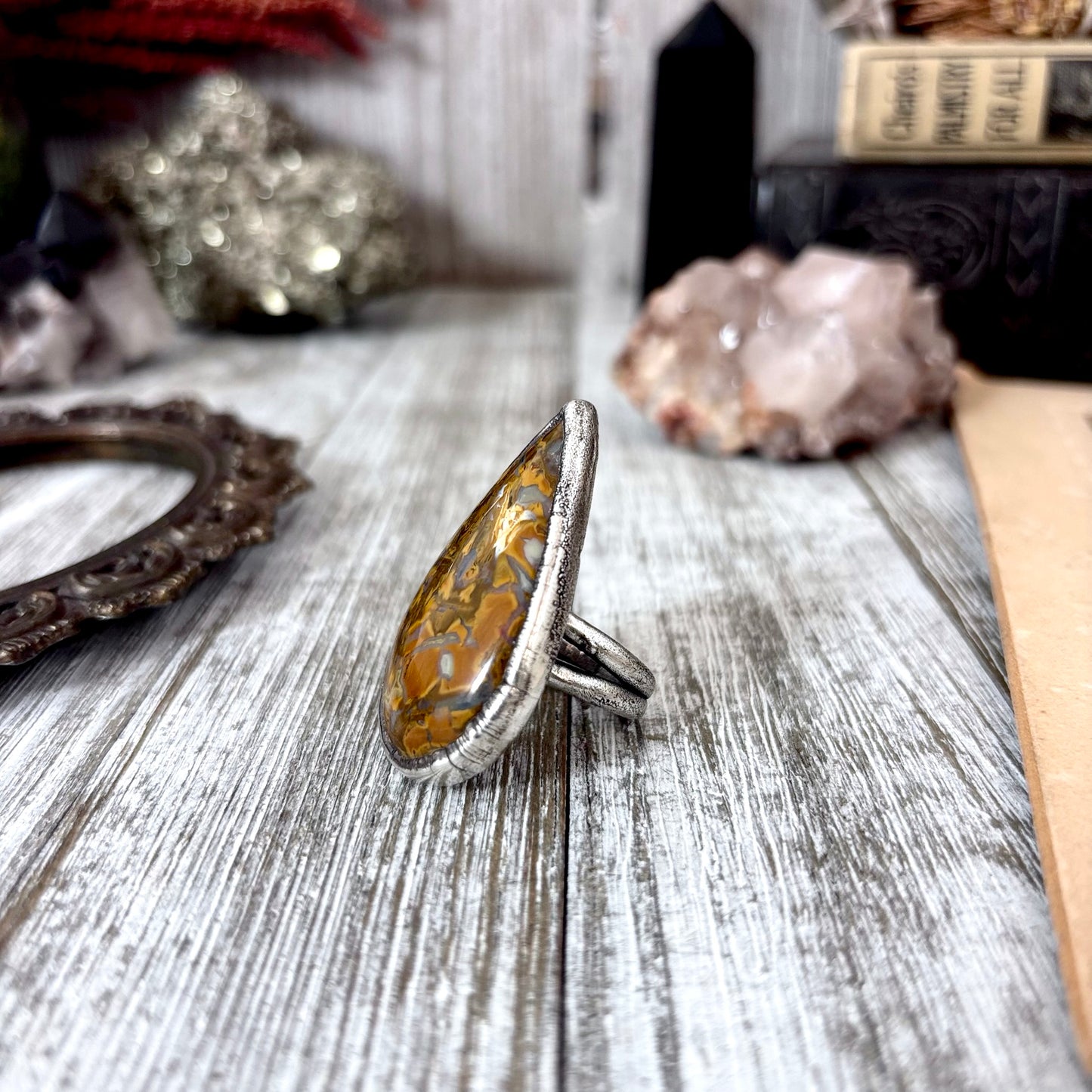Petrified Wood Crystal Ring Fine Silver Size 6.5 / Foxlark Collection - One of a Kind