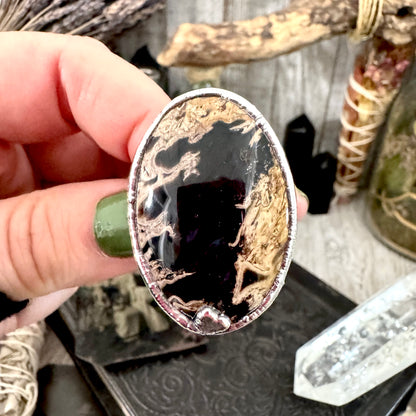 Fossilized Palm Root Crystal Ring Fine Silver Size 10 / Foxlark Collection - One of a Kind