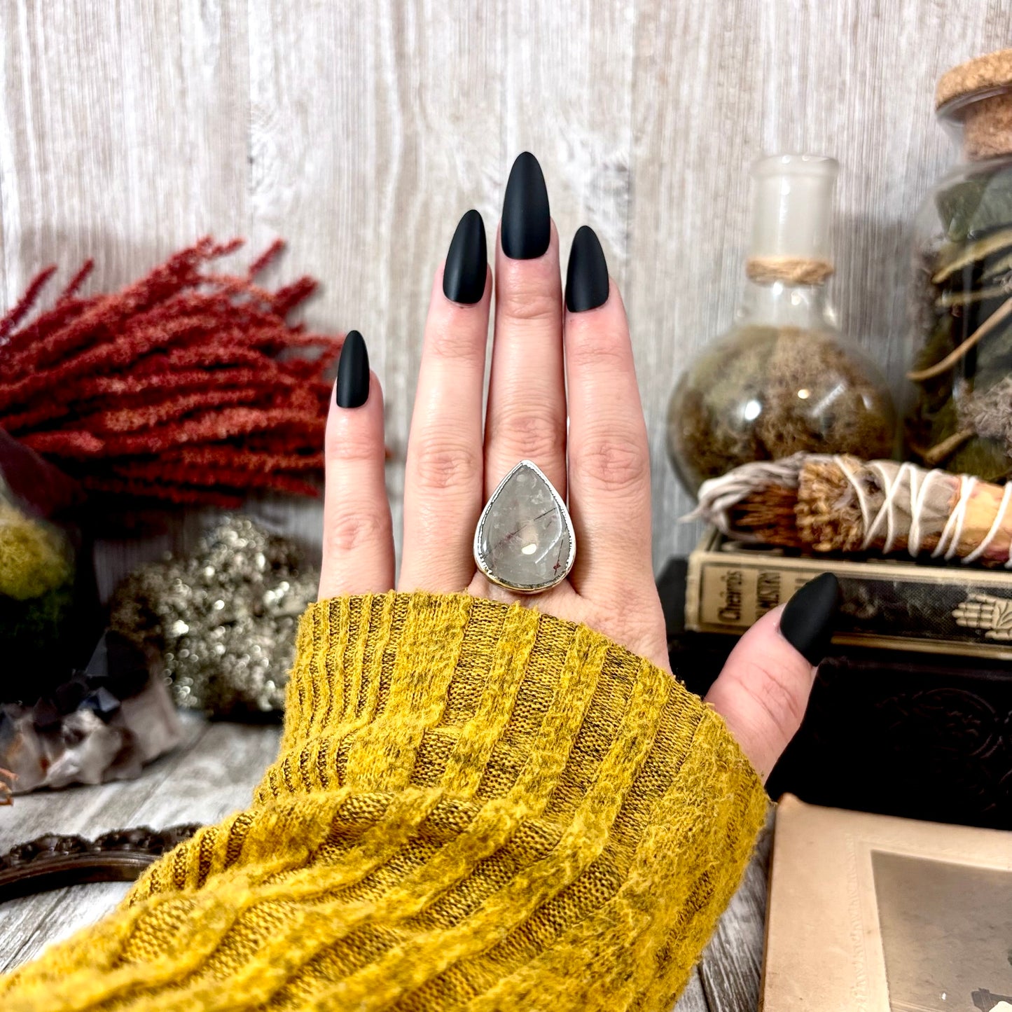 Rutilated Quartz Crystal Ring Fine Silver Size 8 / Foxlark Collection - One of a Kind