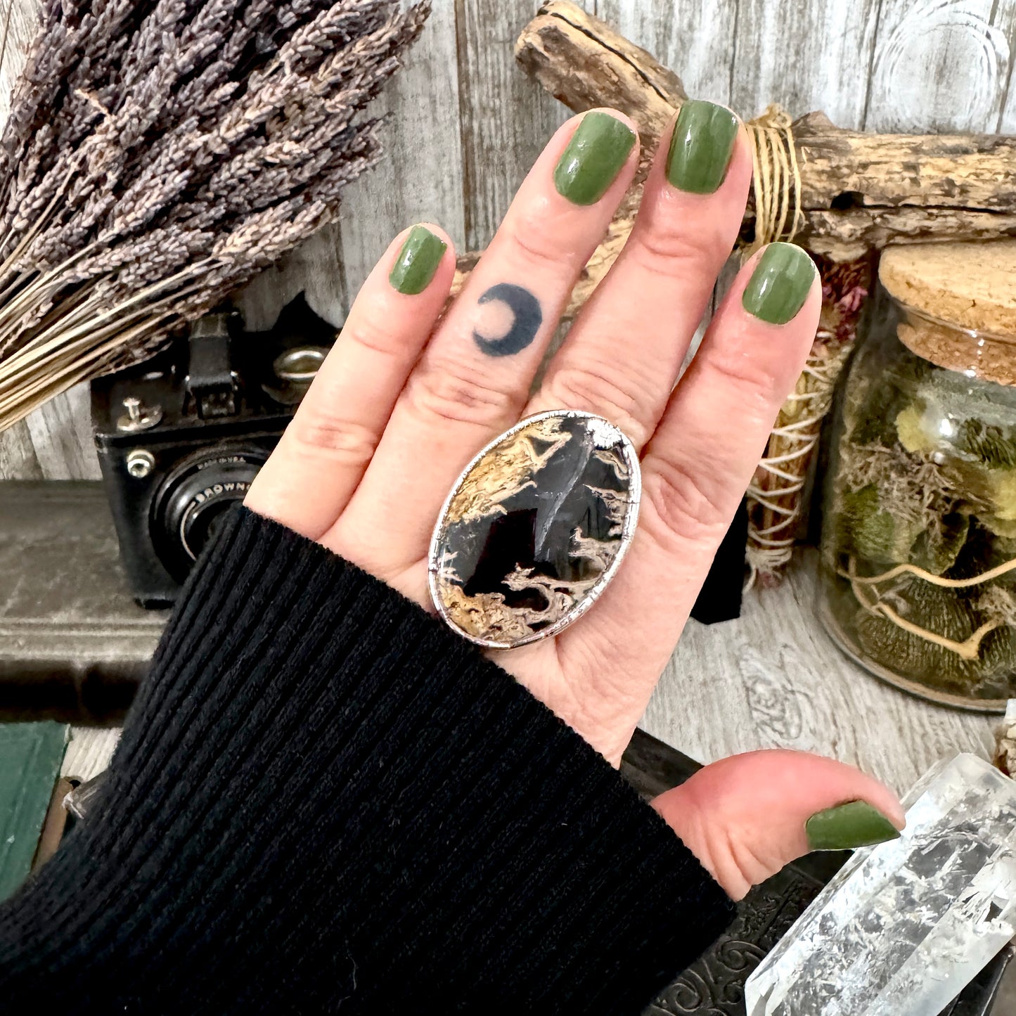 Fossilized Palm Root Crystal Ring Fine Silver Size 10 / Foxlark Collection - One of a Kind
