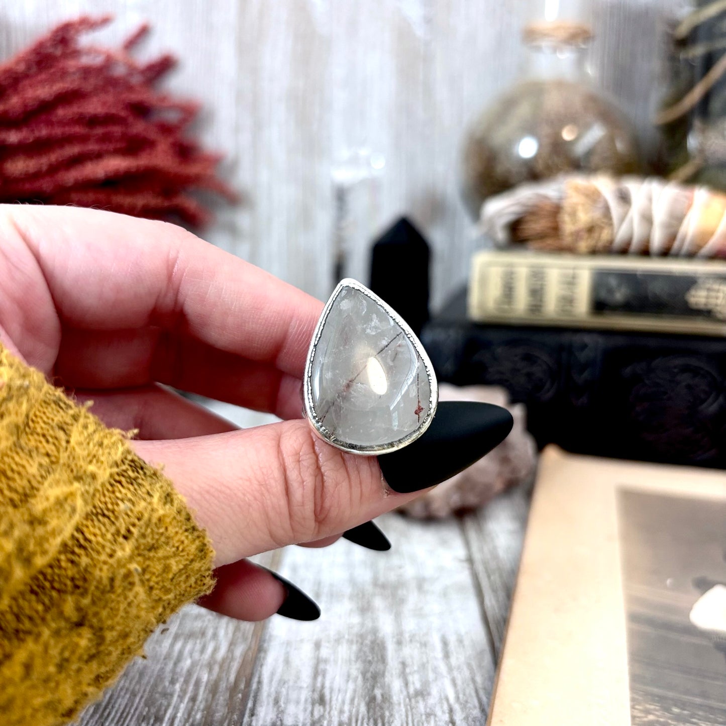 Rutilated Quartz Crystal Ring Fine Silver Size 8 / Foxlark Collection - One of a Kind