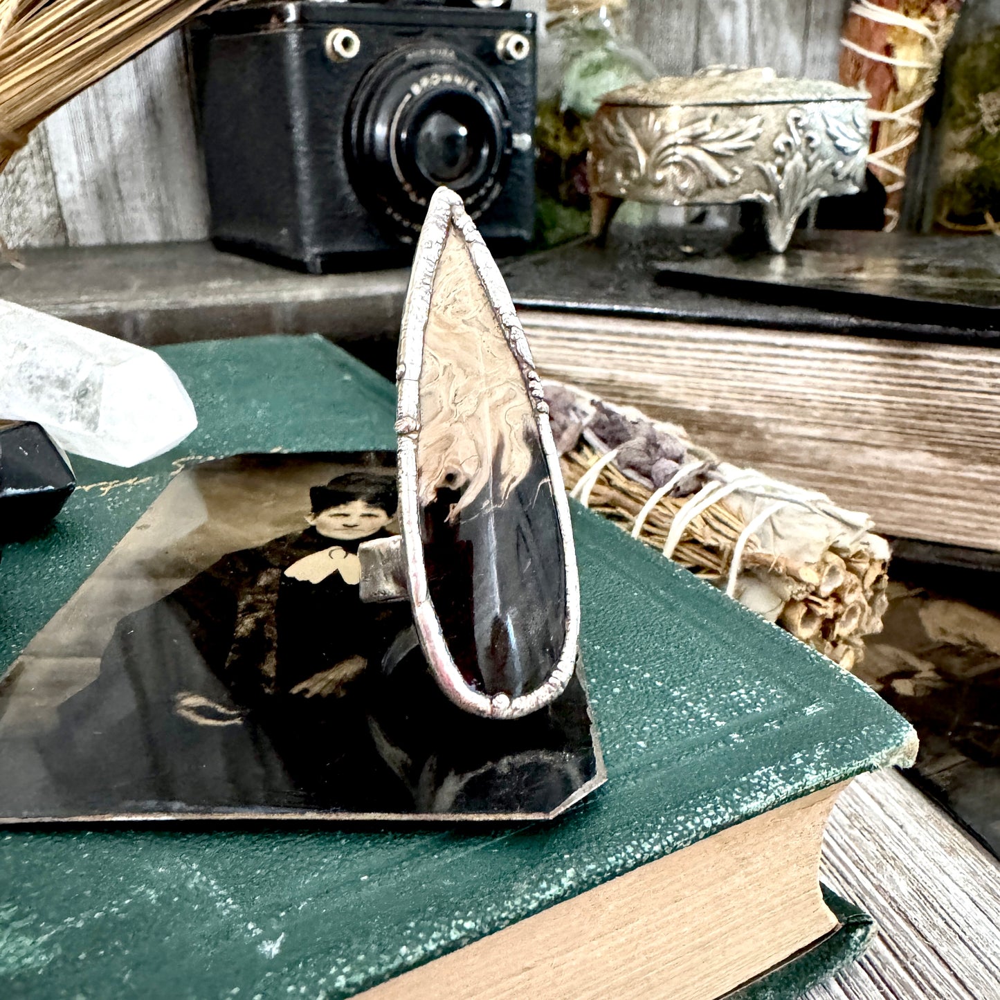 Fossilized Palm Root Crystal Ring Fine Silver Size 6.5 / Foxlark Collection - One of a Kind