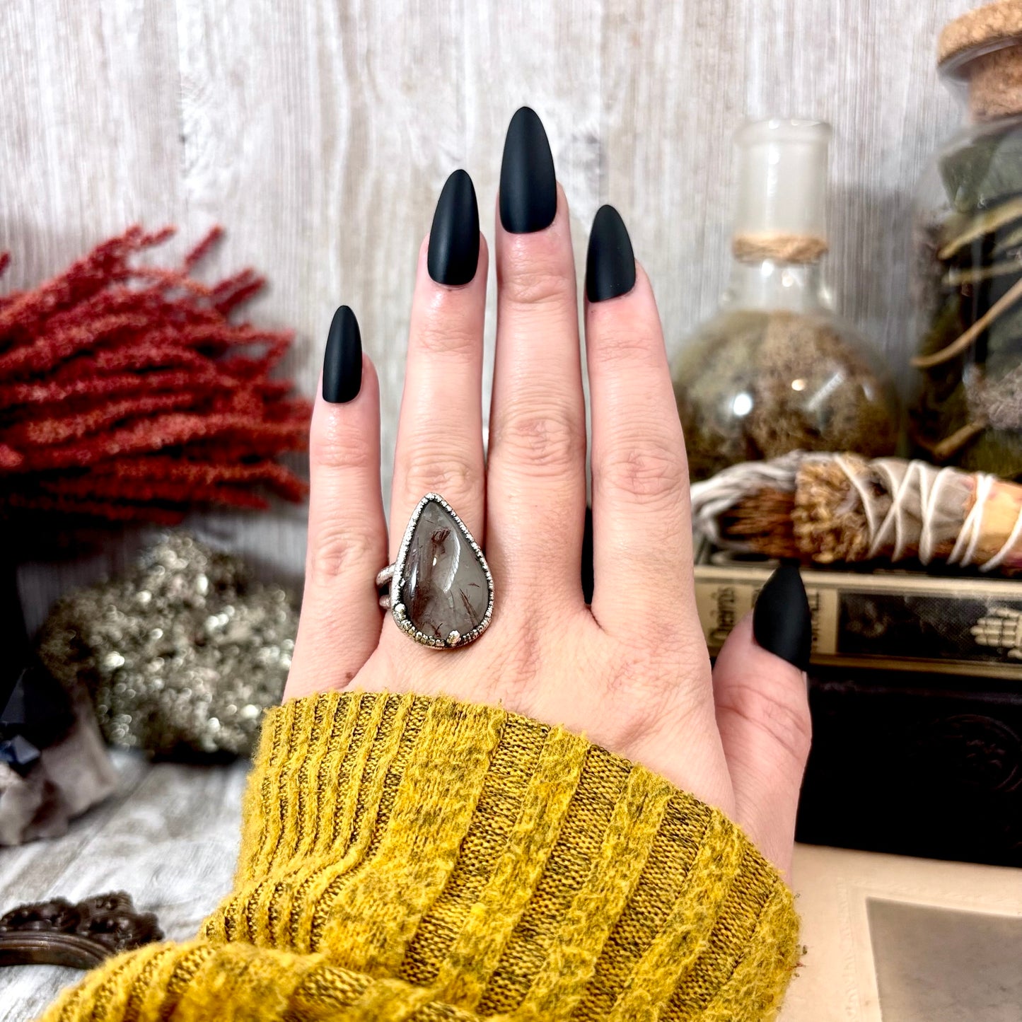 Rutilated Quartz Crystal Ring Fine Silver Size 7 / Foxlark Collection - One of a Kind