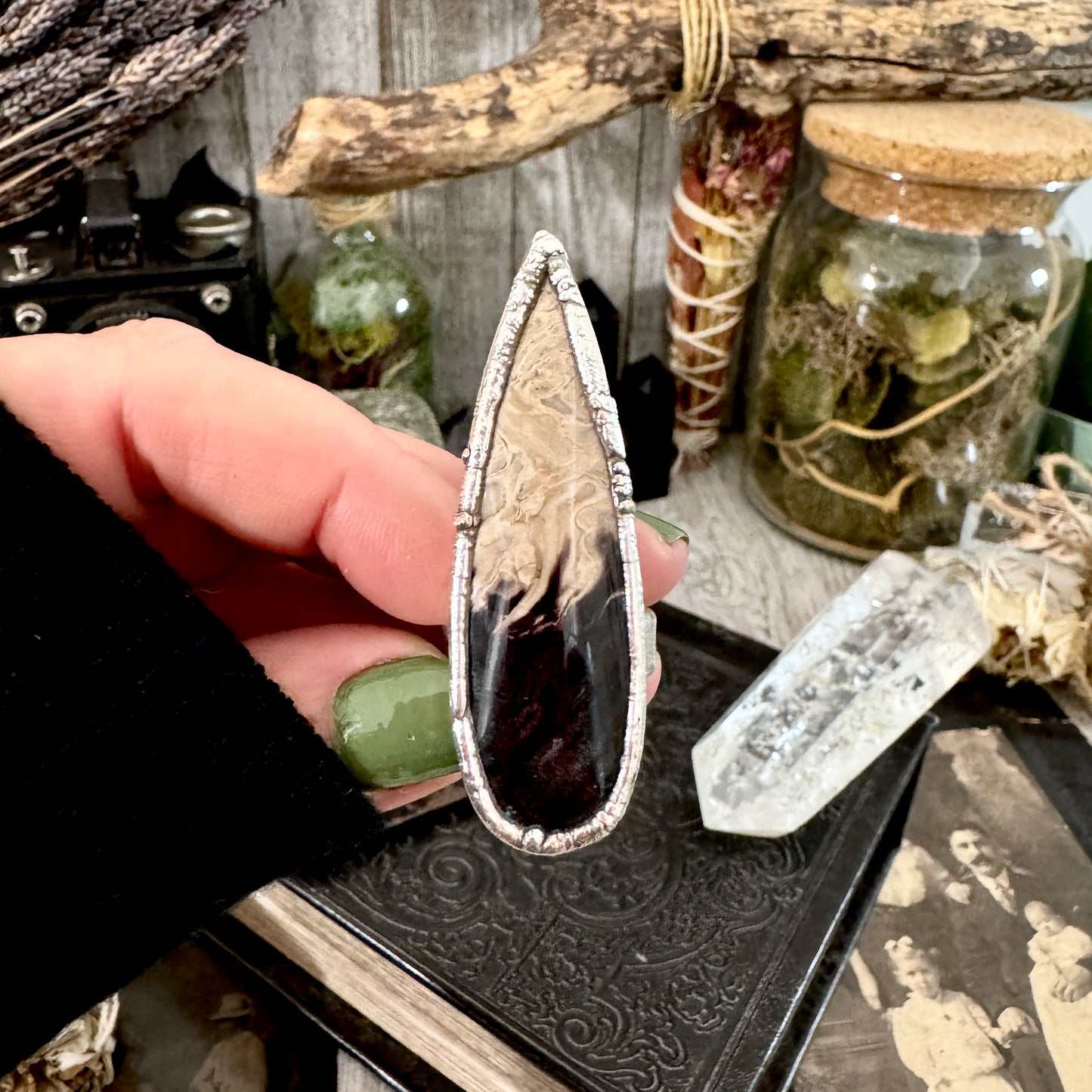 Fossilized Palm Root Crystal Ring Fine Silver Size 6.5 / Foxlark Collection - One of a Kind