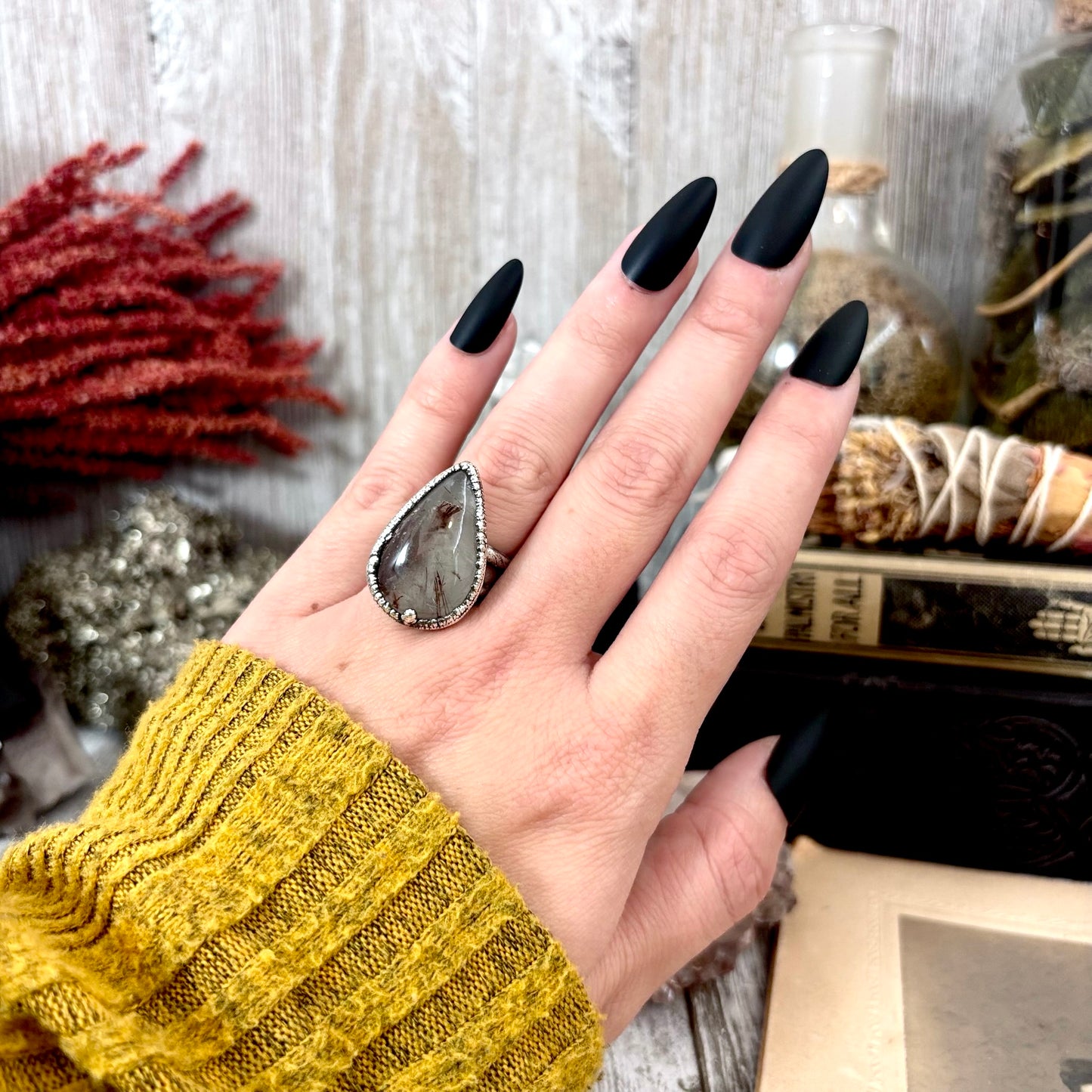 Rutilated Quartz Crystal Ring Fine Silver Size 7 / Foxlark Collection - One of a Kind