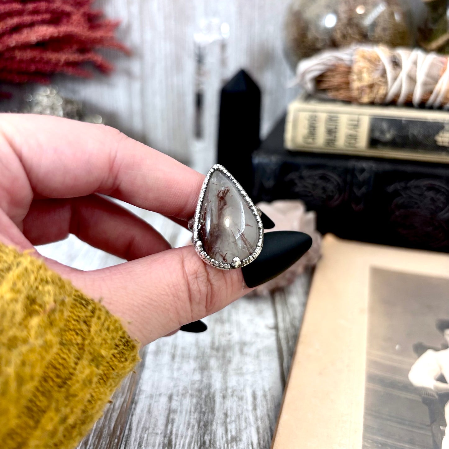 Rutilated Quartz Crystal Ring Fine Silver Size 7 / Foxlark Collection - One of a Kind