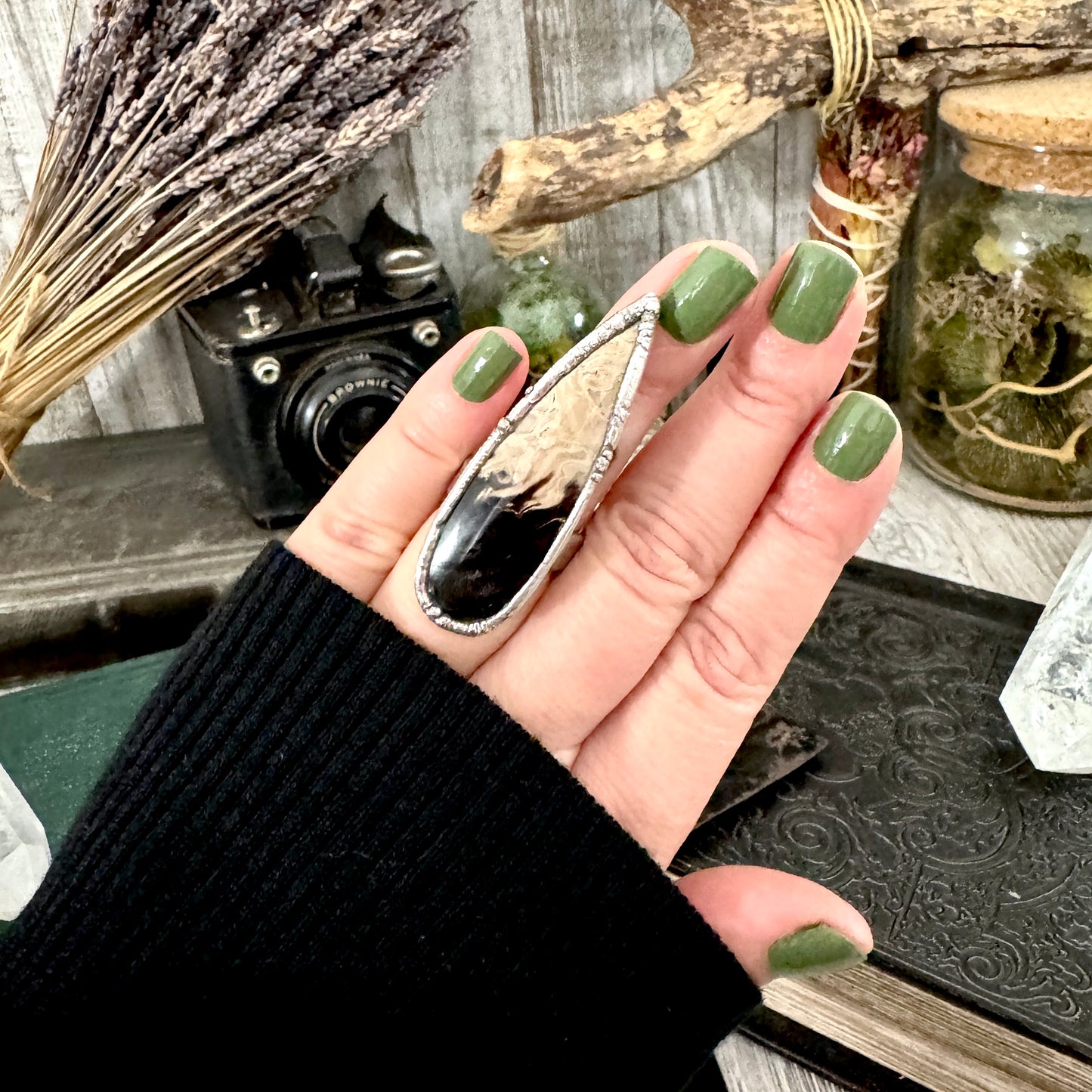 Fossilized Palm Root Crystal Ring Fine Silver Size 6.5 / Foxlark Collection - One of a Kind