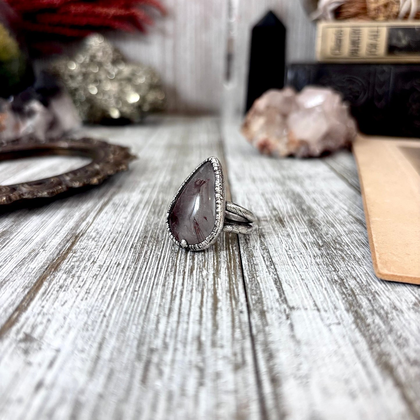 Rutilated Quartz Crystal Ring Fine Silver Size 7 / Foxlark Collection - One of a Kind