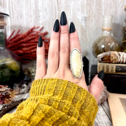 Fossilized Coral Crystal Ring Fine Silver Size 7.5 / Foxlark Collection - One of a Kind