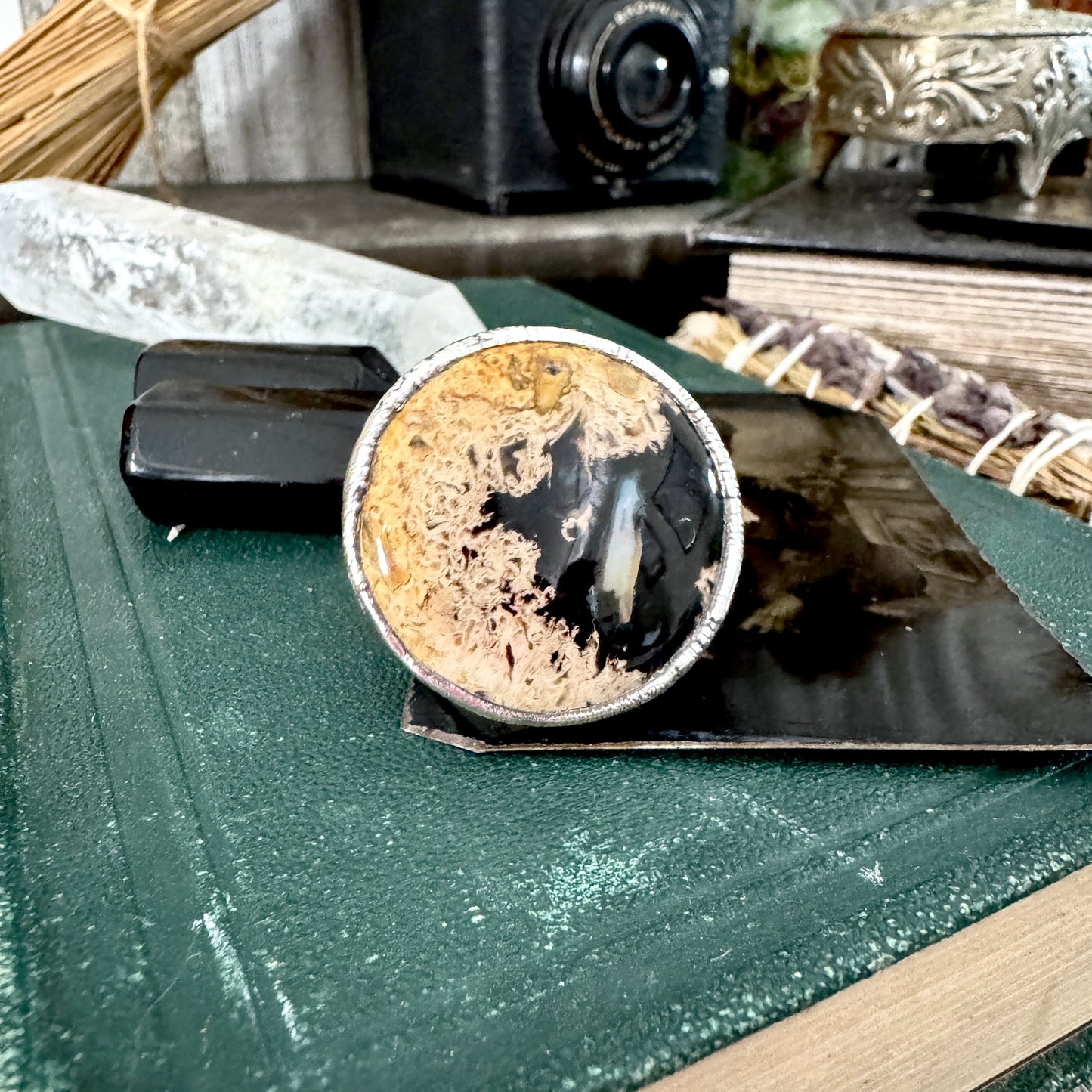 Fossilized Palm Root Crystal Ring Fine Silver Size 9 / Foxlark Collection - One of a Kind