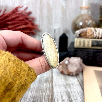 Fossilized Coral Crystal Ring Fine Silver Size 7.5 / Foxlark Collection - One of a Kind