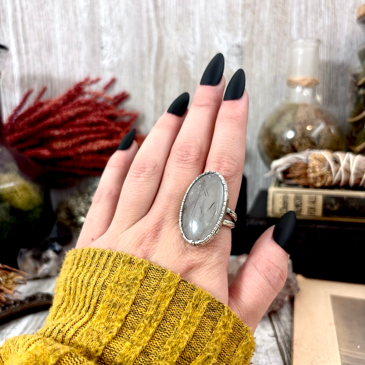 Rutilated Quartz Crystal Ring Fine Silver Size 9 / Foxlark Collection - One of a Kind FOXLARK