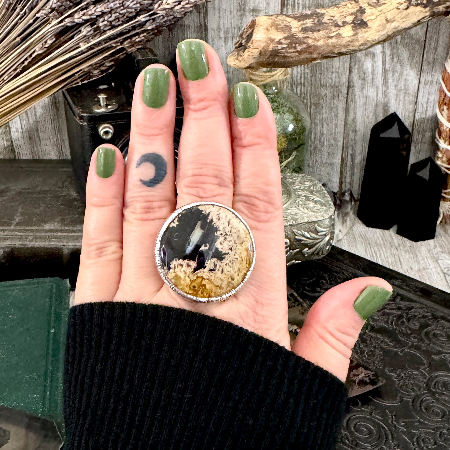 Fossilized Palm Root Crystal Ring Fine Silver Size 9 / Foxlark Collection - One of a Kind