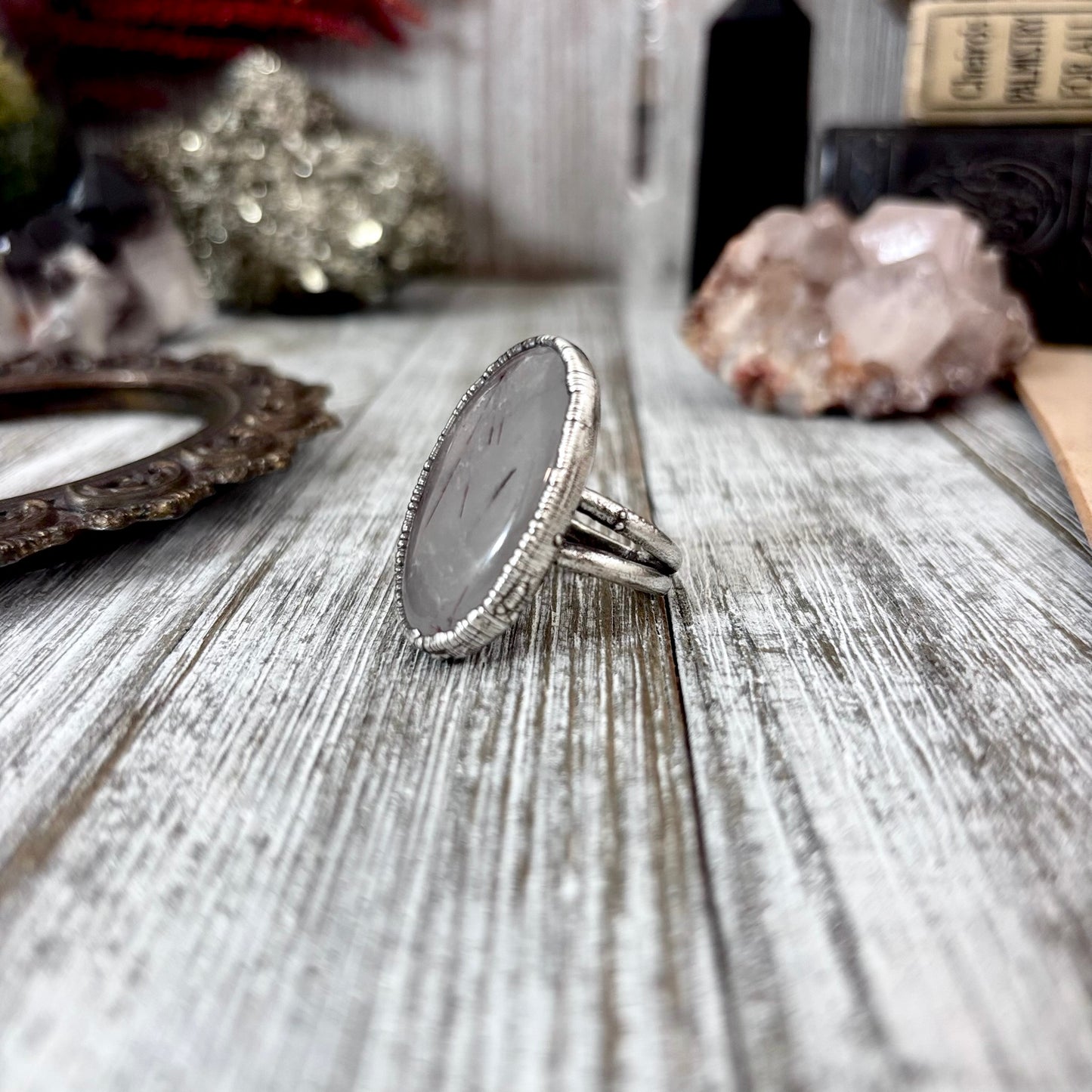 Rutilated Quartz Crystal Ring Fine Silver Size 9 / Foxlark Collection - One of a Kind