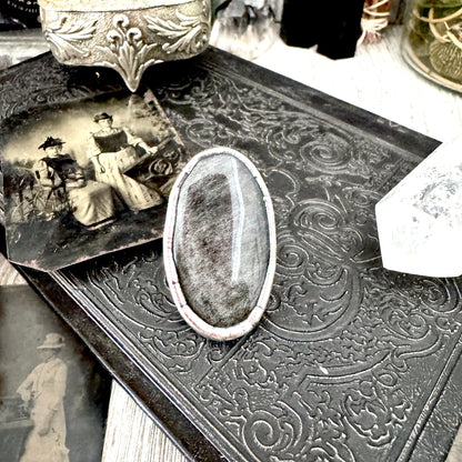 Silver Sheen Obsidian Crystal Ring Fine Silver Size 8.5 / Foxlark Collection - One of a Kind