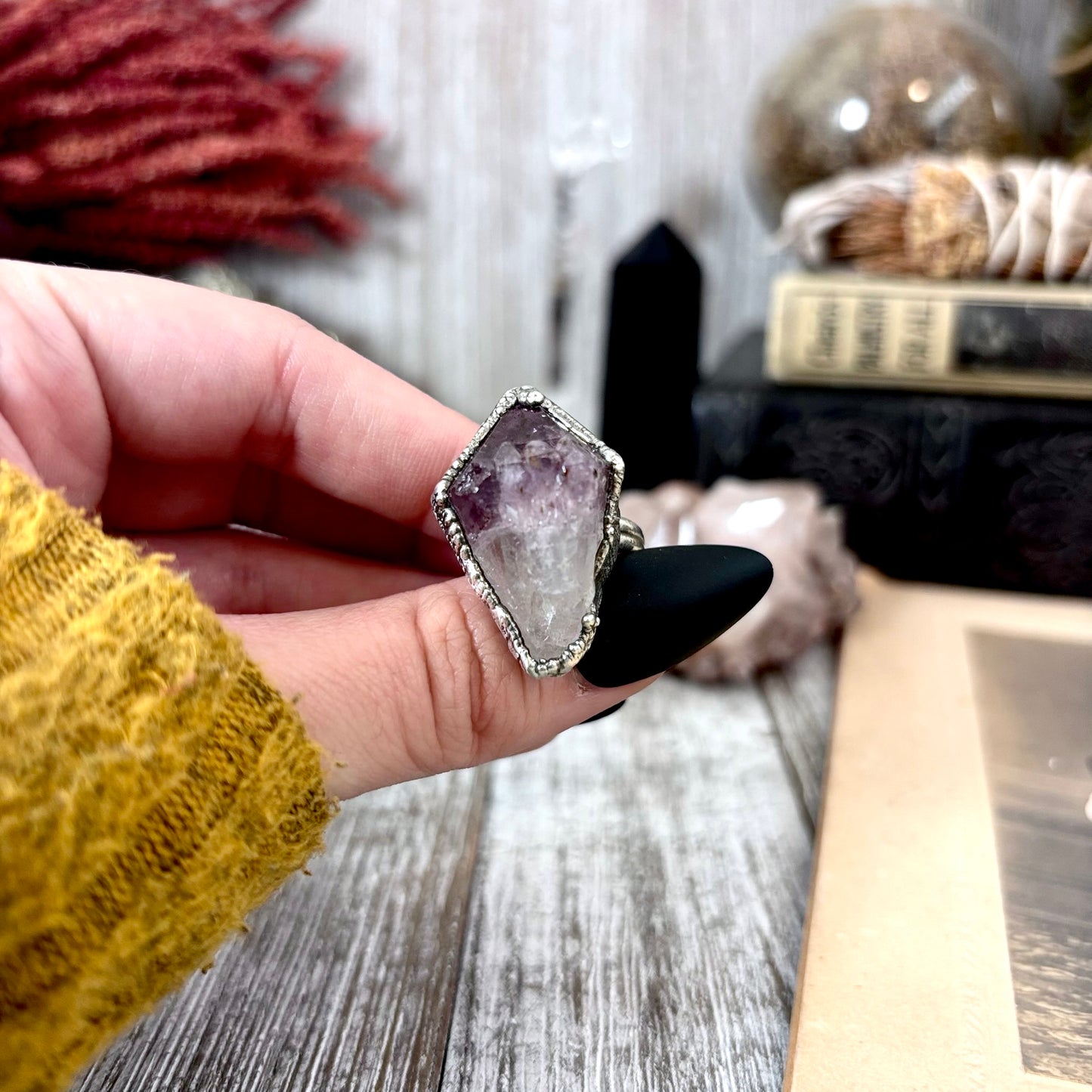 Raw Amethyst Crystal Ring Fine Silver Size 7 / Foxlark Collection - One of a Kind