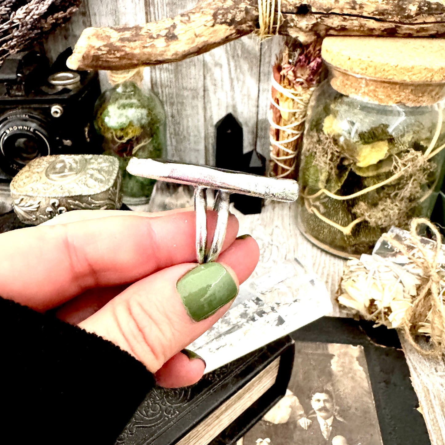 Silver Sheen Obsidian Crystal Ring Fine Silver Size 8.5 / Foxlark Collection - One of a Kind