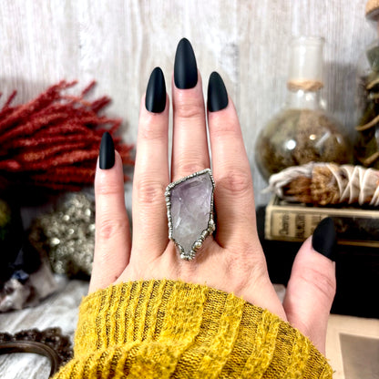 Raw Amethyst Crystal Ring Fine Silver Size 9 / Foxlark Collection - One of a Kind