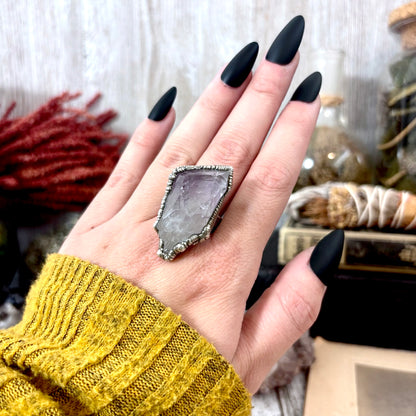 Raw Amethyst Crystal Ring Fine Silver Size 9 / Foxlark Collection - One of a Kind
