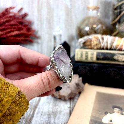 Raw Amethyst Crystal Ring Fine Silver Size 9 / Foxlark Collection - One of a Kind
