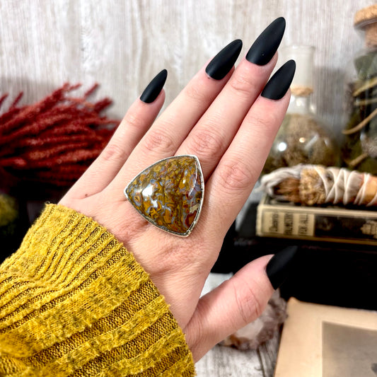 Petrified Wood Crystal Ring Fine Silver Size 9 / Foxlark Collection - One of a Kind