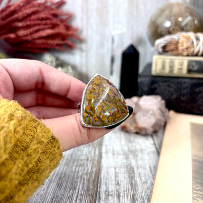 Petrified Wood Crystal Ring Fine Silver Size 9 / Foxlark Collection - One of a Kind