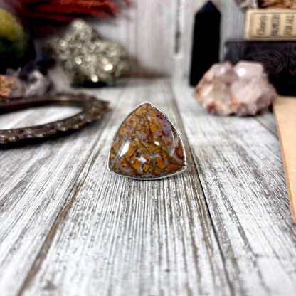Petrified Wood Crystal Ring Fine Silver Size 9 / Foxlark Collection - One of a Kind