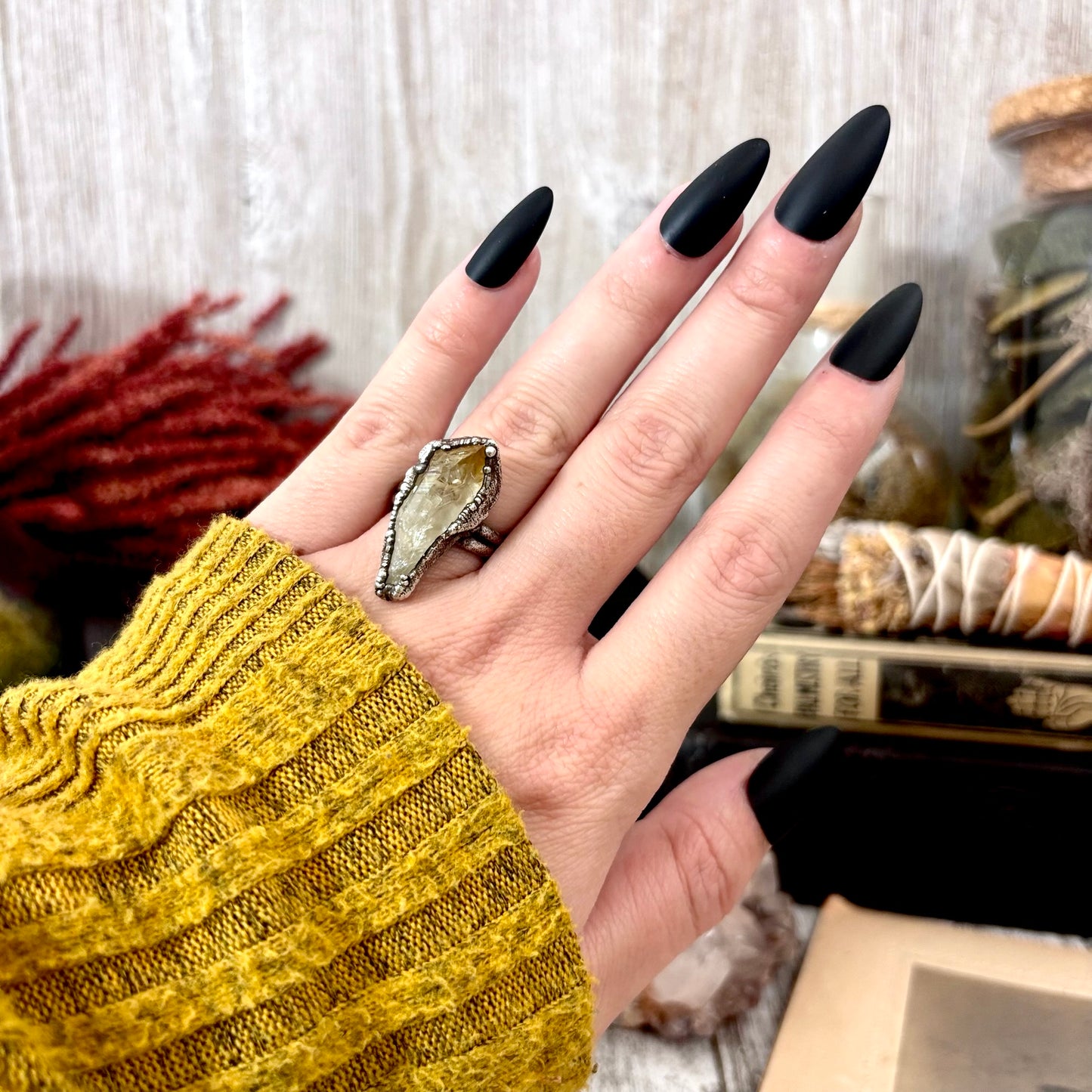 Raw Citrine Crystal Ring Fine Silver Size 5.5 / Foxlark Collection - One of a Kind