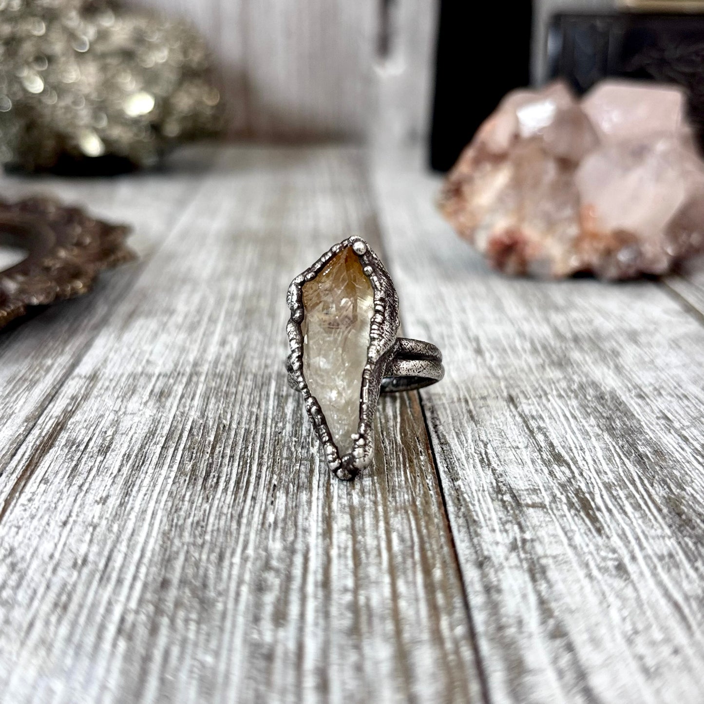 Raw Citrine Crystal Ring Fine Silver Size 5.5 / Foxlark Collection - One of a Kind