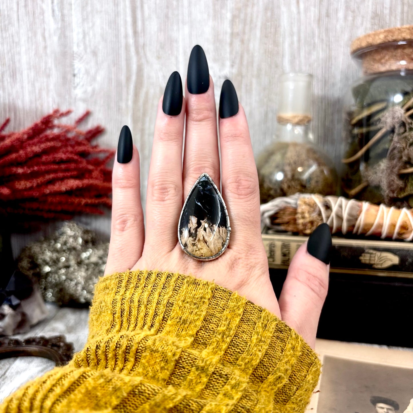 Fossilized Palm Root Crystal Ring Fine Silver Size 10 / Foxlark Collection - One of a Kind