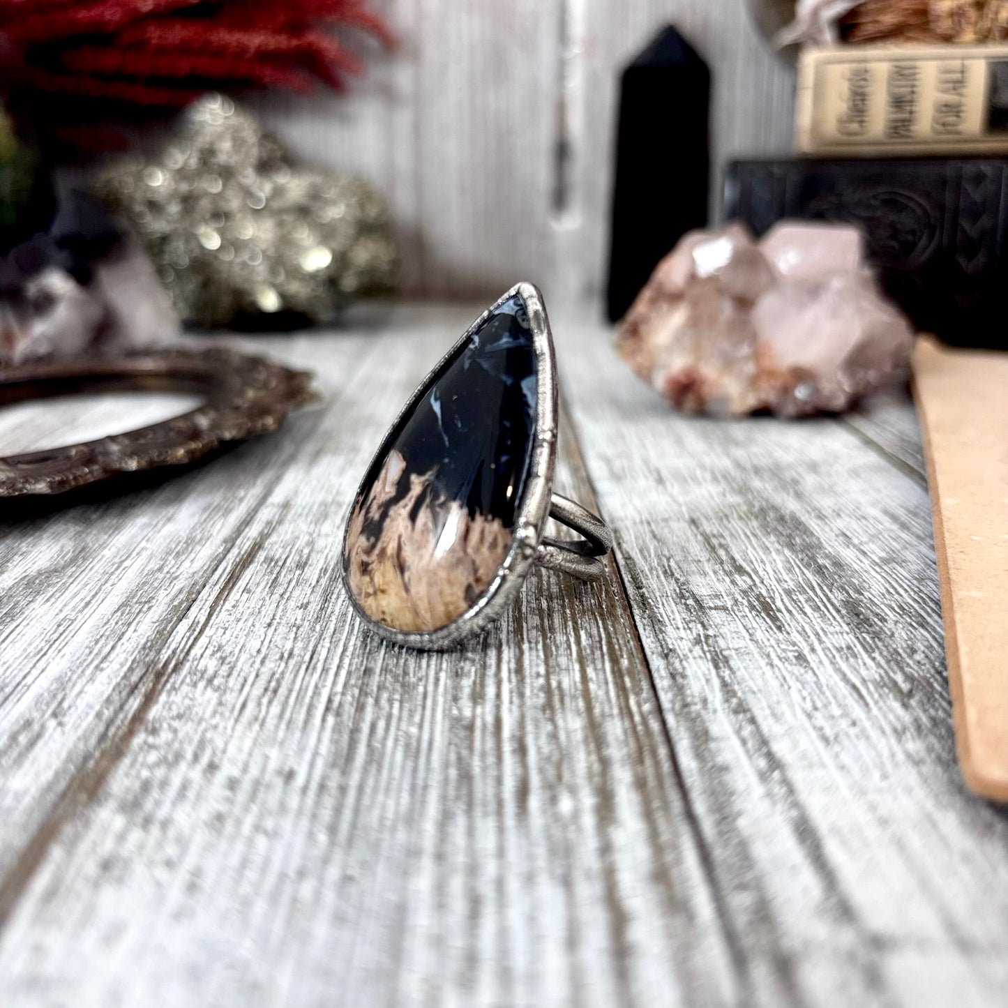 Fossilized Palm Root Crystal Ring Fine Silver Size 10 / Foxlark Collection - One of a Kind
