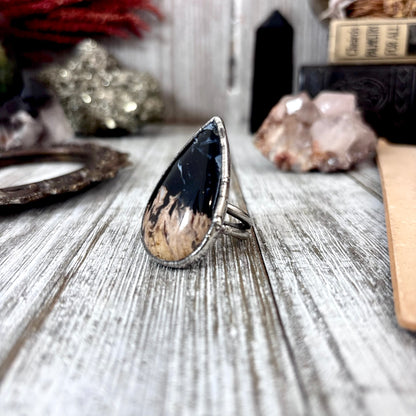 Fossilized Palm Root Crystal Ring Fine Silver Size 10 / Foxlark Collection - One of a Kind