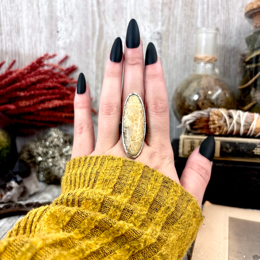 Fossilized Coral Crystal Ring Fine Silver Size 9 / Foxlark Collection - One of a Kind