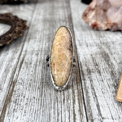 Fossilized Coral Crystal Ring Fine Silver Size 9 / Foxlark Collection - One of a Kind