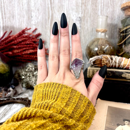 Raw Amethyst Crystal Ring Fine Silver Size 6.5 / Foxlark Collection - One of a Kind