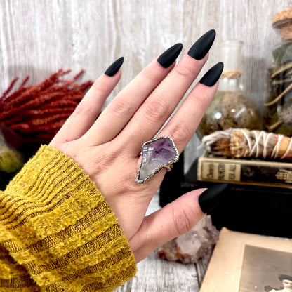 Raw Amethyst Crystal Ring Fine Silver Size 6.5 / Foxlark Collection - One of a Kind