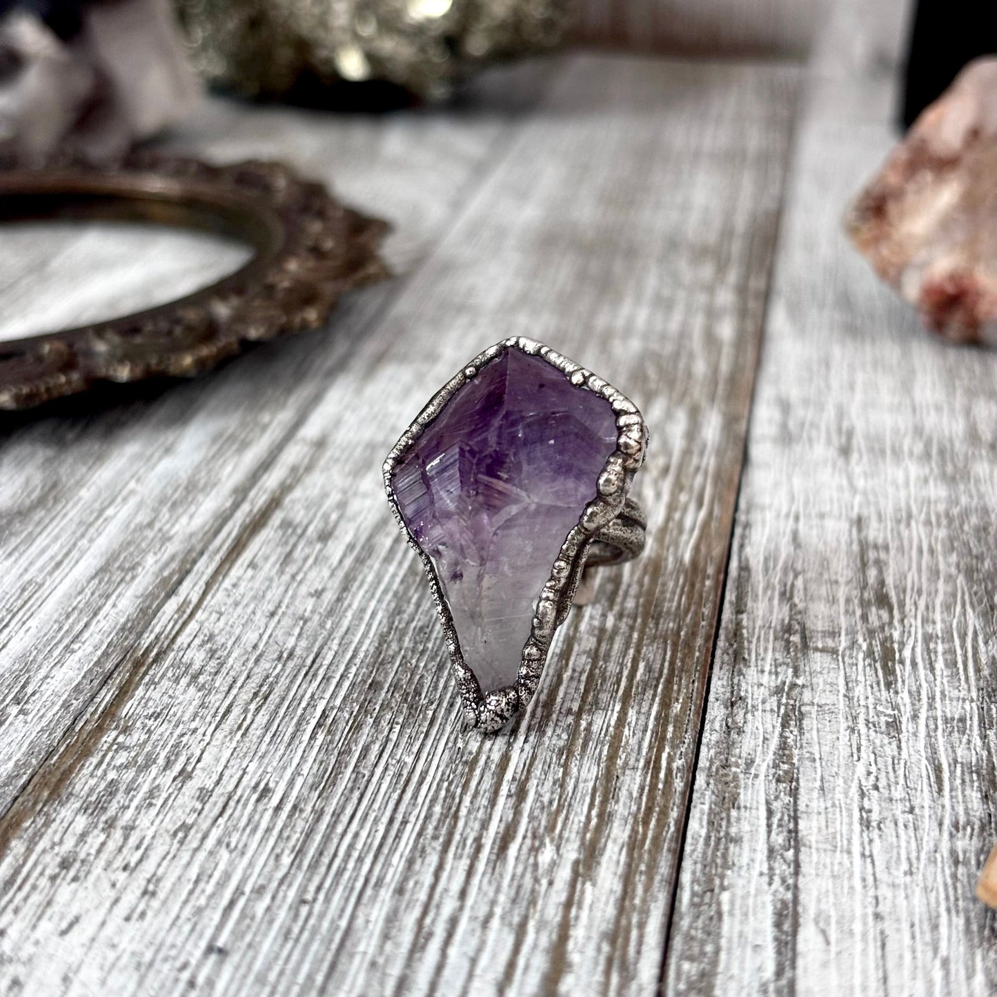 Raw Amethyst Crystal Ring Fine Silver Size 6.5 / Foxlark Collection - One of a Kind
