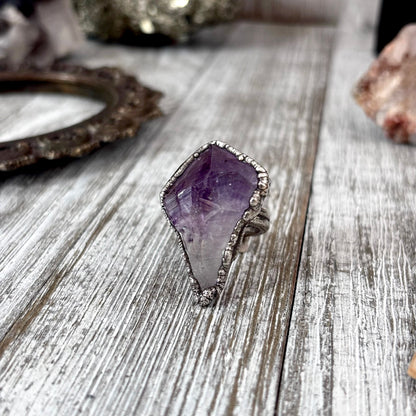 Raw Amethyst Crystal Ring Fine Silver Size 6.5 / Foxlark Collection - One of a Kind