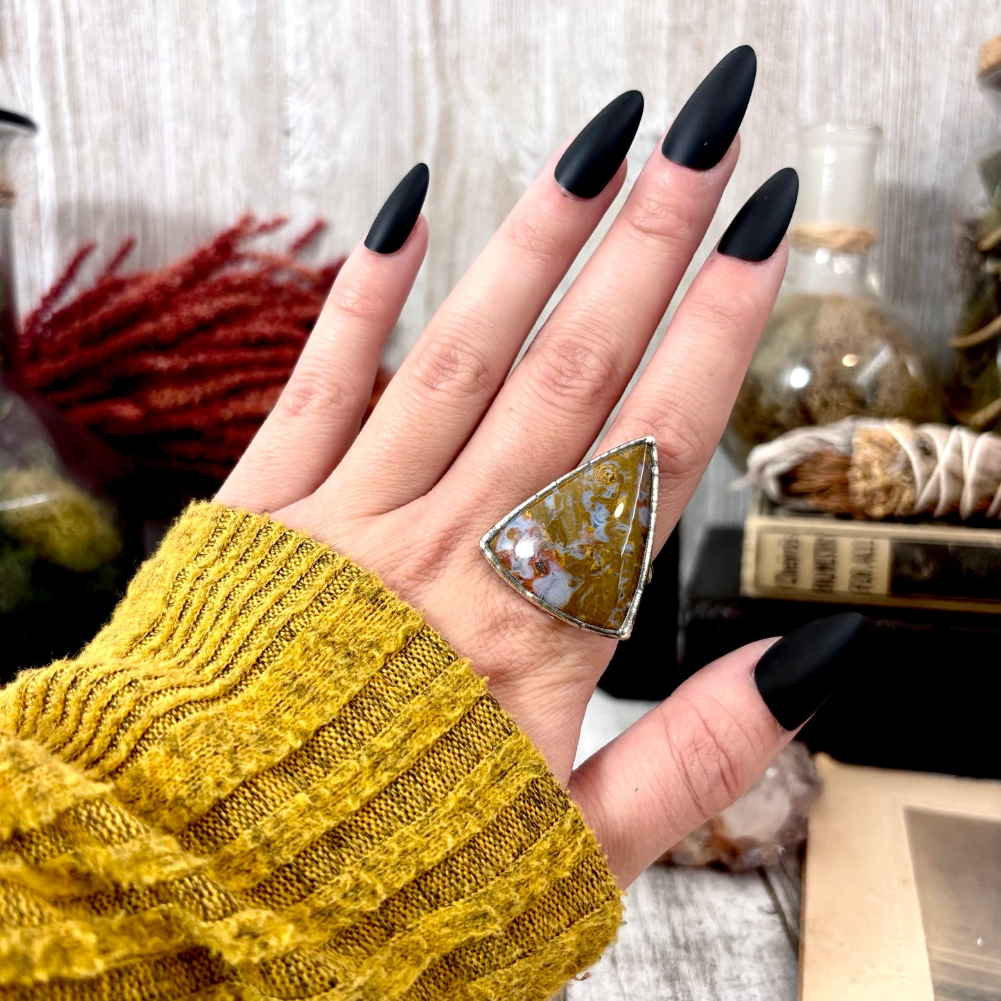 Petrified Wood Crystal Ring Fine Silver Size 8 / Foxlark Collection - One of a Kind