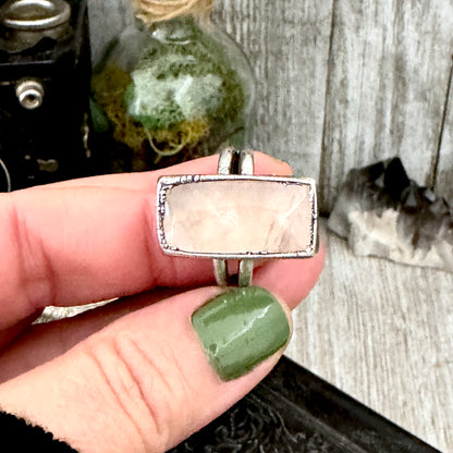 Rose Quartz Crystal Ring Fine Silver Size 10 / Foxlark Collection - One of a Kind