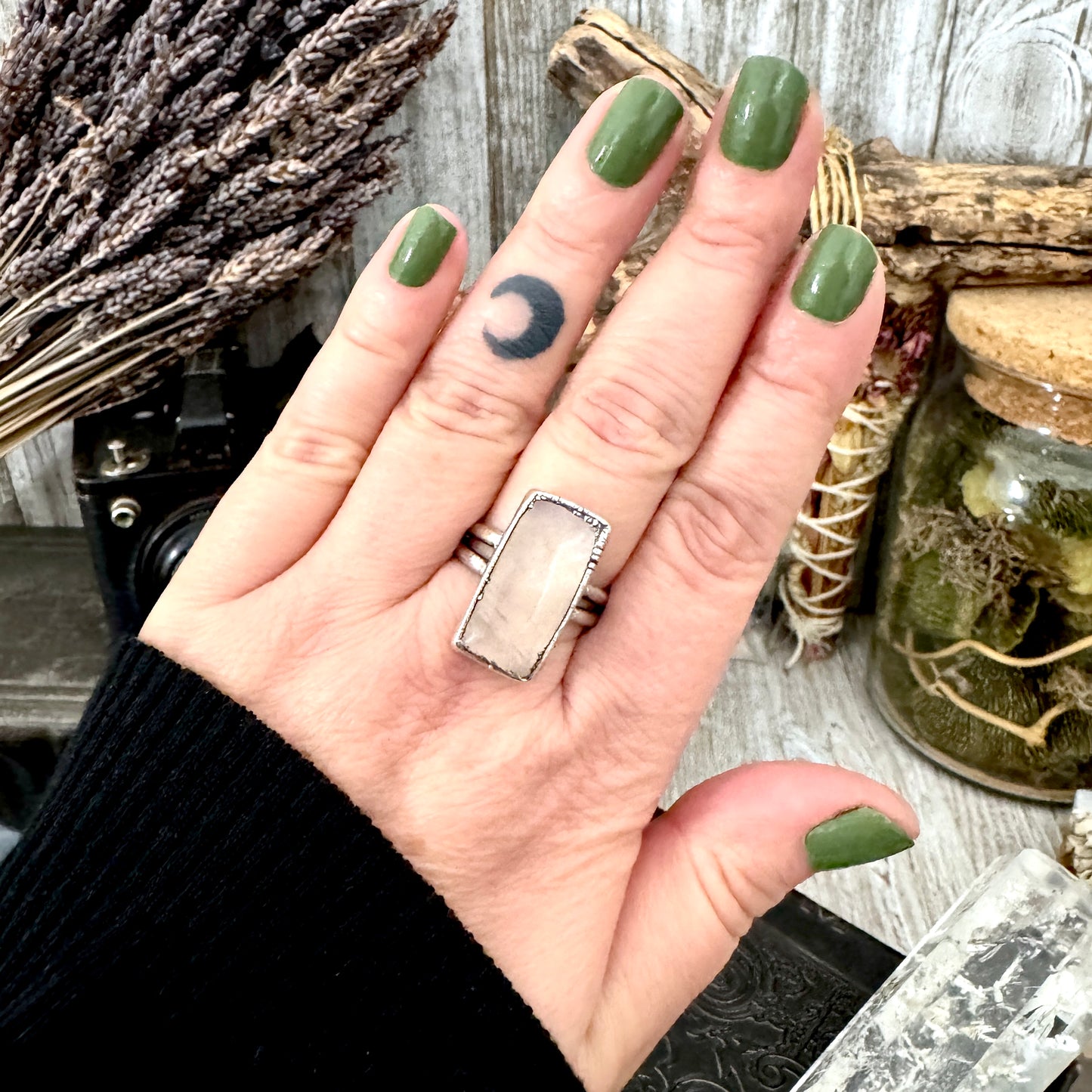 Rose Quartz Crystal Ring Fine Silver Size 10 / Foxlark Collection - One of a Kind