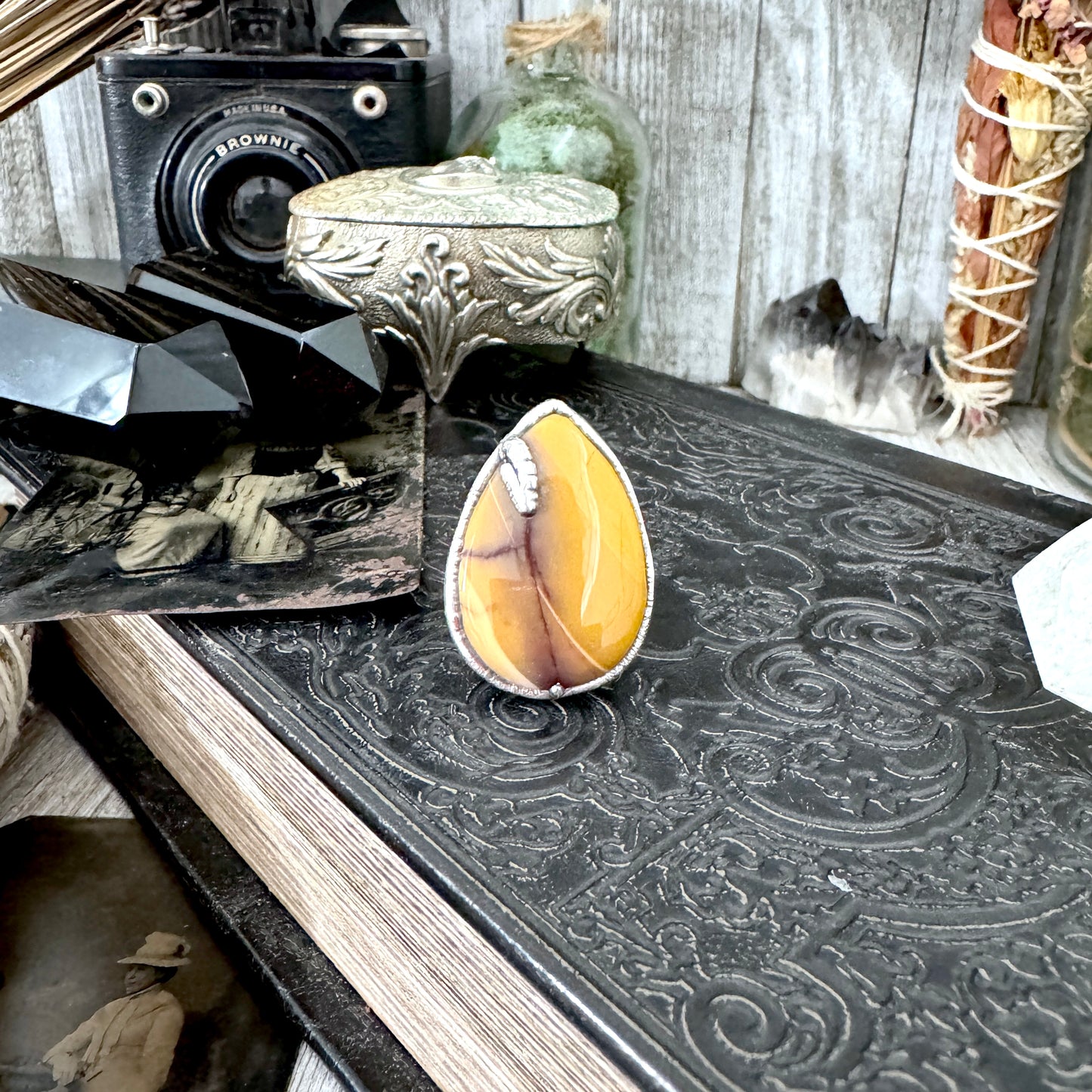 Yellow Mookaite Crystal Ring Fine Silver Size 7.5 / Foxlark Collection - One of a Kind