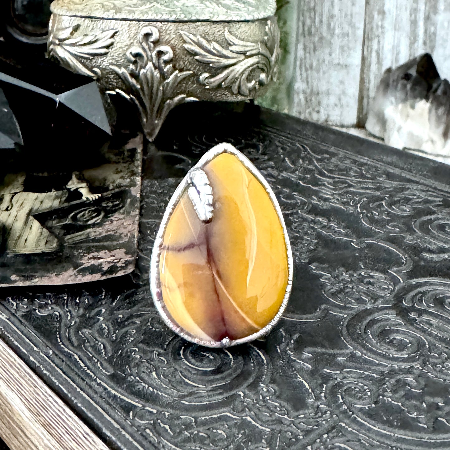 Yellow Mookaite Crystal Ring Fine Silver Size 7.5 / Foxlark Collection - One of a Kind