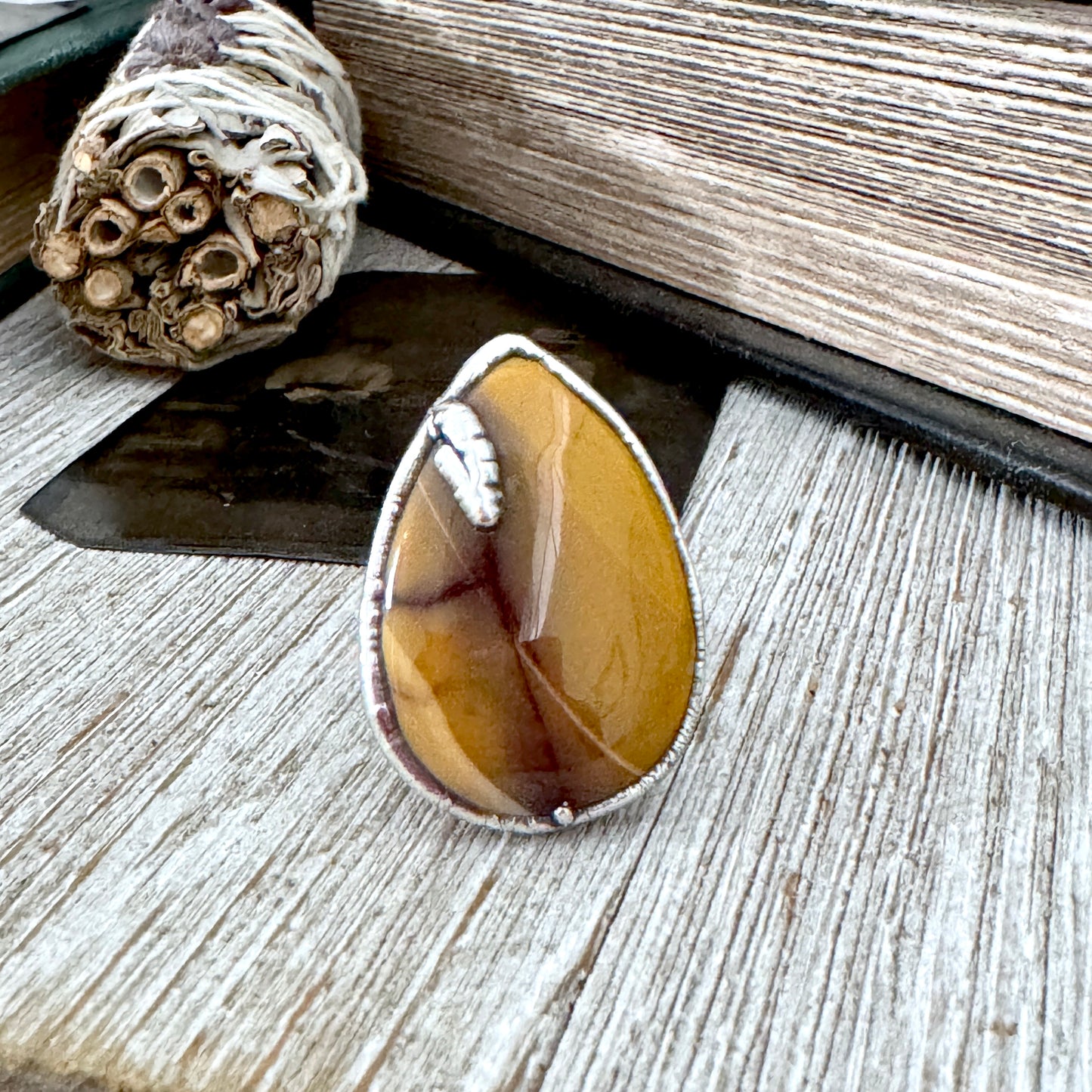 Yellow Mookaite Crystal Ring Fine Silver Size 7.5 / Foxlark Collection - One of a Kind