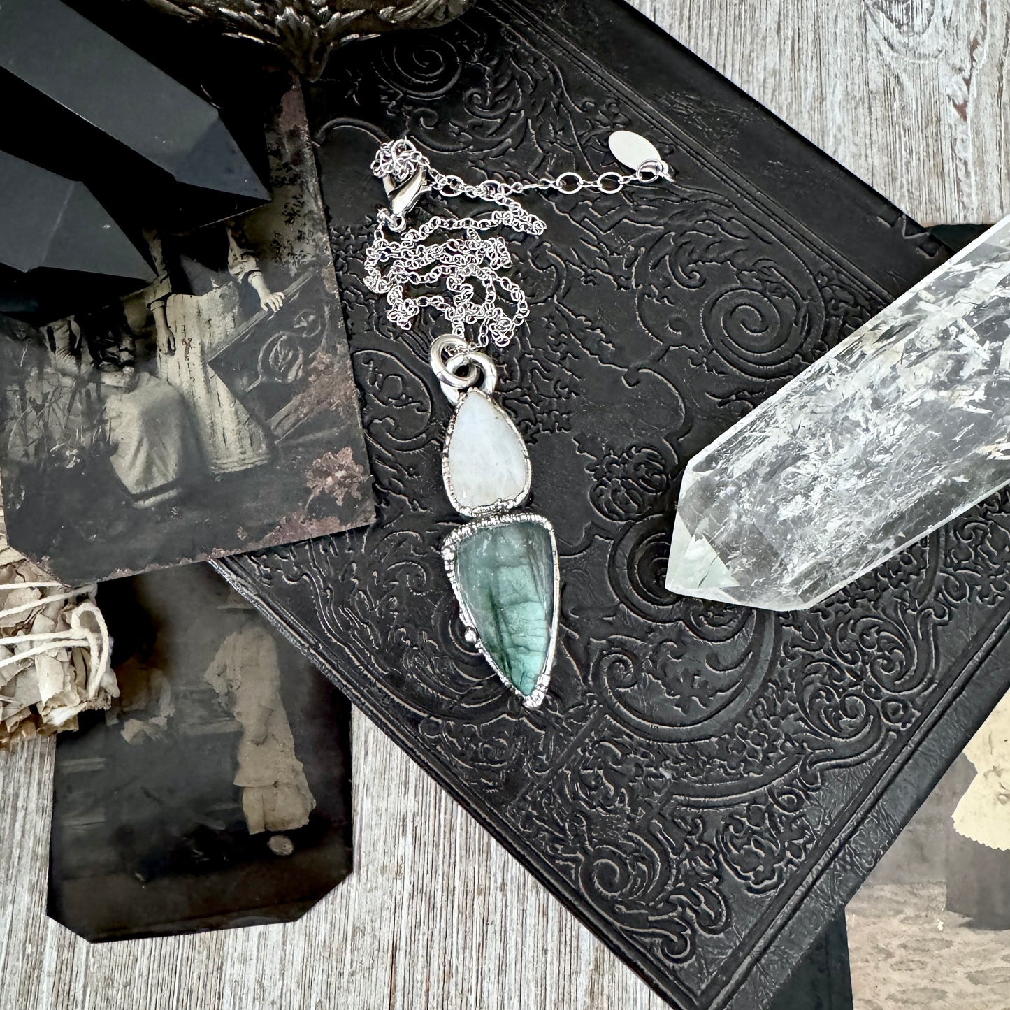 Multi Stone Labradorite Rainbow Moonstone Necklace Silver / Foxlark Collection