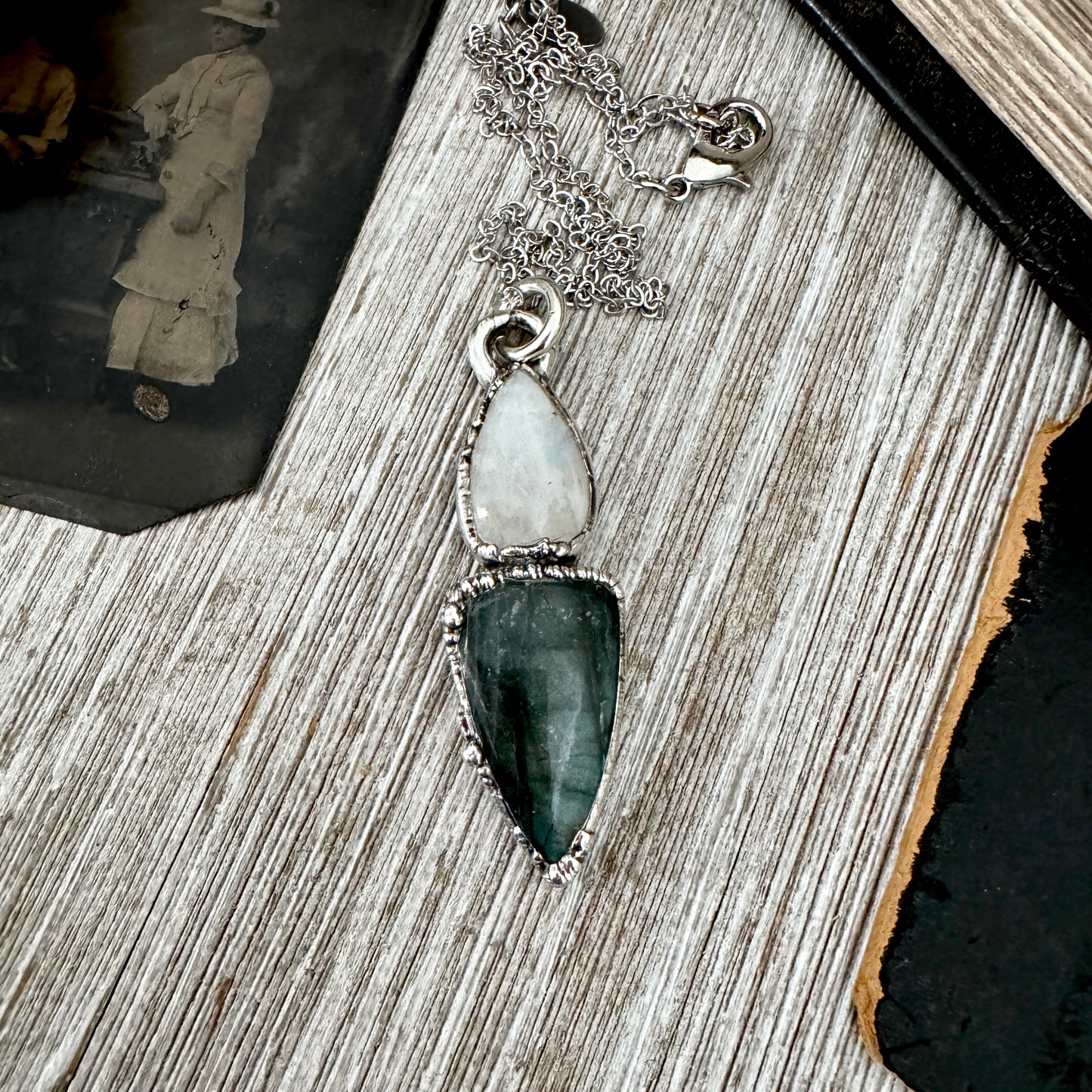 Multi Stone Labradorite Rainbow Moonstone Necklace Silver / Foxlark Collection