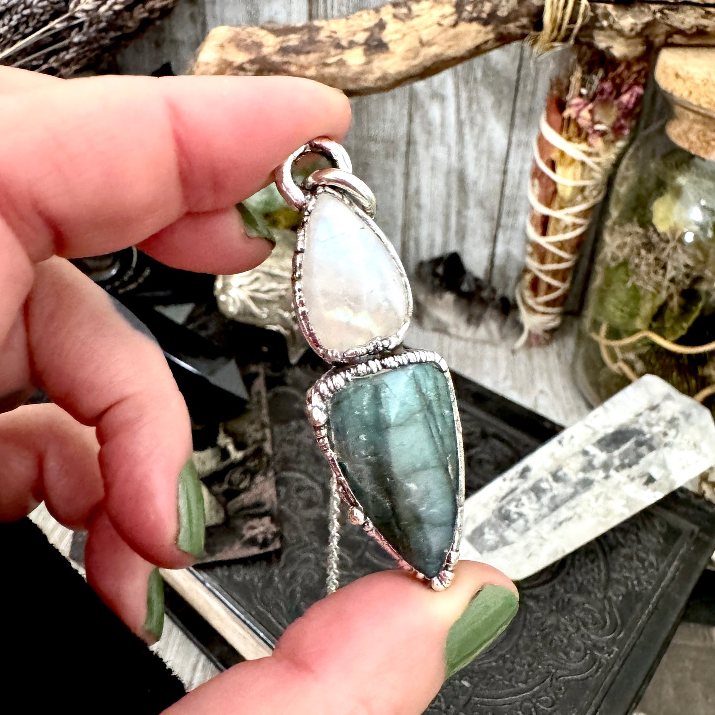 Multi Stone Labradorite Rainbow Moonstone Necklace Silver / Foxlark Collection