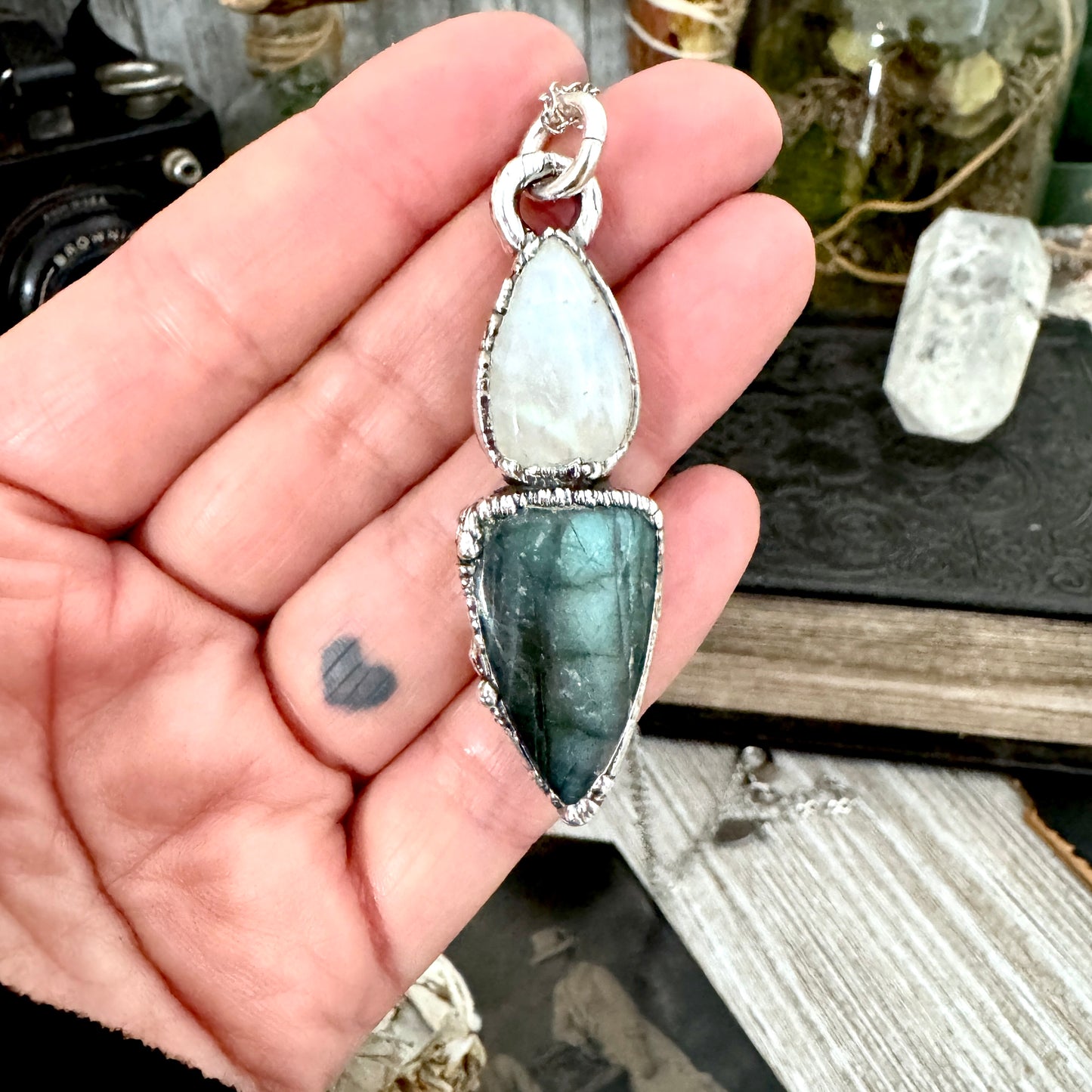 Multi Stone Labradorite Rainbow Moonstone Necklace Silver / Foxlark Collection