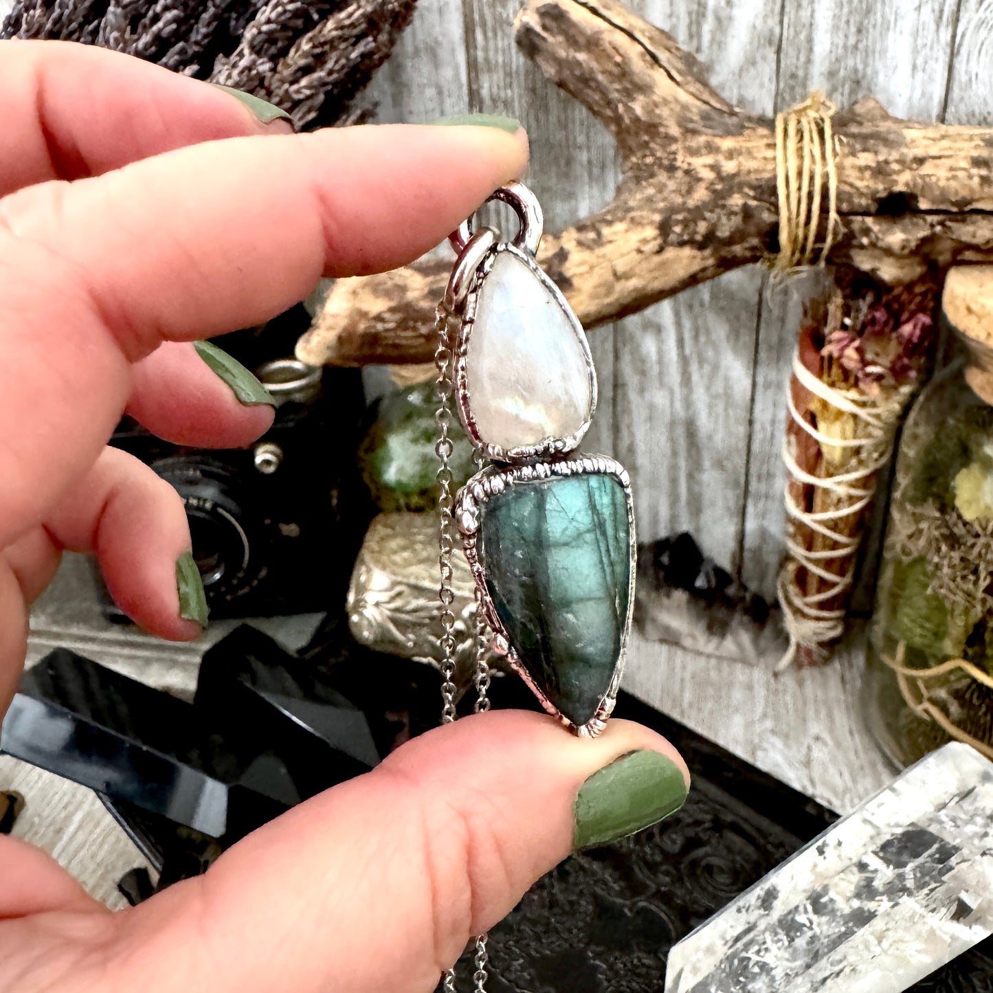 Multi Stone Labradorite Rainbow Moonstone Necklace Silver / Foxlark Collection