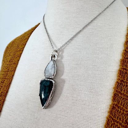 Multi Stone Labradorite Rainbow Moonstone Necklace Silver / Foxlark Collection